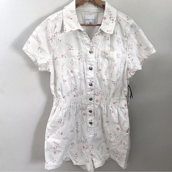 CELEBRITY PINK Romper Women XXLWhite Floral Denim Boiler Suit 1 piece - Picture 1 of 8